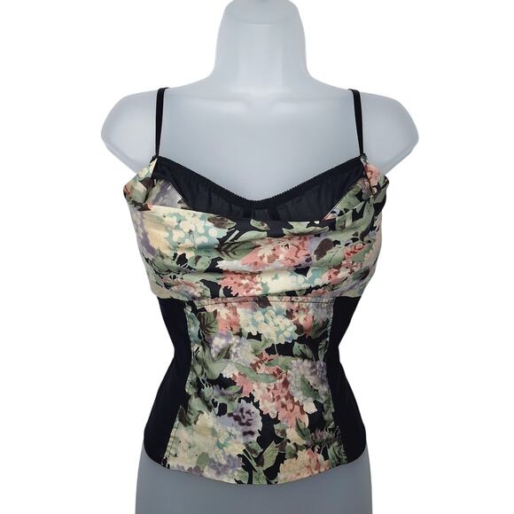 Shape FX Tops - Vintage Y2K Shape Fx Newport News Silk Draped Bustier Bra Top 10 Dark Floral